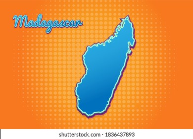 Retro map of madagasca with halftone background. Cartoon map icon in comic book and pop art style. Cartography business concept. Great for kids design,educational game,magnet or poster design.