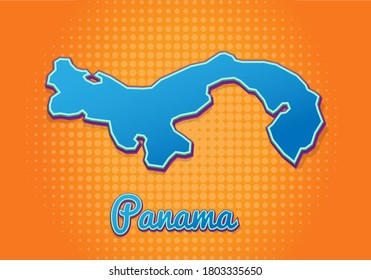 Retro map of Panama with halftone background. Cartoon map icon in comic book and pop art style. Cartography business concept. Great for kids design,educational game,magnet or poster design.
