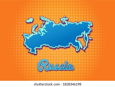 Retro-Karte von Russland mit halbem Hintergrund. Cartoon Karte Symbol im Comic-Stil und Pop-Art-Stil. Geschäftskonzept Kartographie. Ideal für Kinderdesign, pädagogisches Spiel, Magnet oder Plakatdesign.