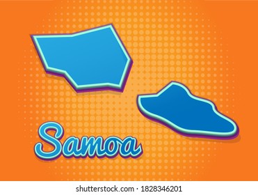 Retro map of Samoa with halftone background. Cartoon map icon in comic book and pop art style. Cartography business concept. Great for kids design,educational game,magnet or poster design.