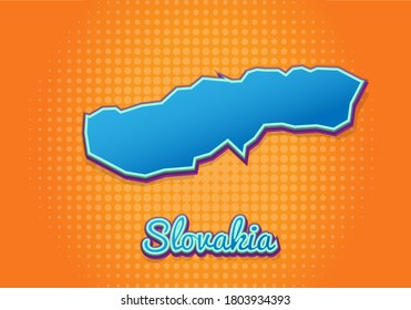 Retro-Karte der Slowakei mit halbem Hintergrund. Cartoon Karte Symbol im Comic-Stil und Pop-Art-Stil. Geschäftskonzept Kartographie. Ideal für Kinderdesign, pädagogisches Spiel, Magnet oder Plakatdesign.