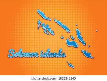 Retro map of Solomon islands with halftone background. Cartoon map icon in comic book and pop art style. Cartography business concept. Great for kids design,educational game,magnet or poster design.