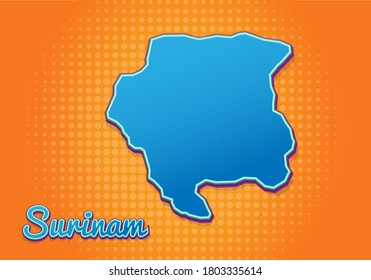 Retro map of Surinam with halftone background. Cartoon map icon in comic book and pop art style. Cartography business concept. Great for kids design,educational game,magnet or poster design.