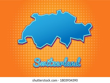 Retro-Karte der Schweiz mit halbem Hintergrund. Cartoon Karte Symbol im Comic-Stil und Pop-Art-Stil. Geschäftskonzept Kartographie. Ideal für Kinderdesign, pädagogisches Spiel, Magnet oder Plakatdesign.