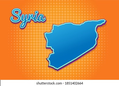 Retro map of Syria with halftone background. Cartoon map icon in comic book and pop art style. Cartography business concept. Great for kids design,educational game,magnet or poster design.