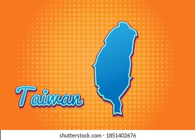 Retro map of Taiwan with halftone background. Cartoon map icon in comic book and pop art style. Cartography business concept. Great for kids design,educational game,magnet or poster design.