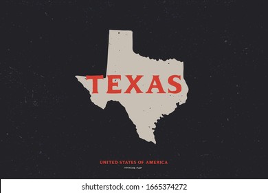 Retro map of Texas, USA. Texas state border. Vintage vector illustration isolated on a dark background. 