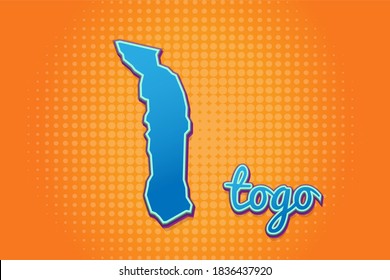 Retro map of togo with halftone background. Cartoon map icon in comic book and pop art style. Cartography business concept. Great for kids design,educational game,magnet or poster design.