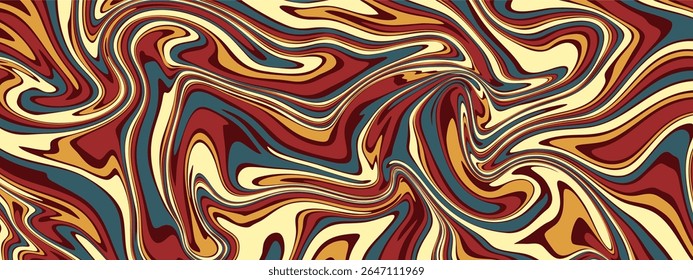 Retro marble background features a dynamic and fluid pattern of thick, psychedelic swirls.