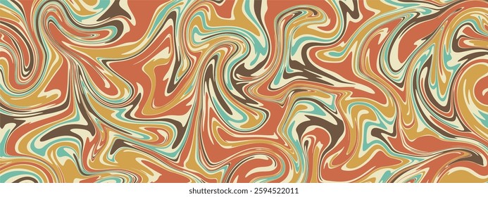 a retro marble vector background featuring fluid, swirling patterns in warm and earthy tones like orange, brown, cream, mustard yellow, and turquoise.