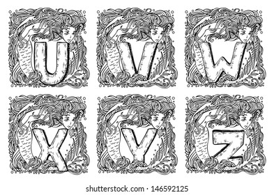 retro marine alphabet - u, v, w, x, y, z