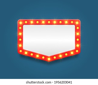 Retro marquee empty frame and arrow movie, casino and theater vanity icons for lamp mirror cinema artist makeup room.