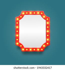 Retro marquee empty frame. Frame for movie, casino. Lamp for makeup room.
