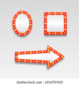 Retro Marquee Empty Frames And Arrow Movie, Casino And Theater Vanity Icons For Lamp Mirror Cinema Artist Makeup Room.