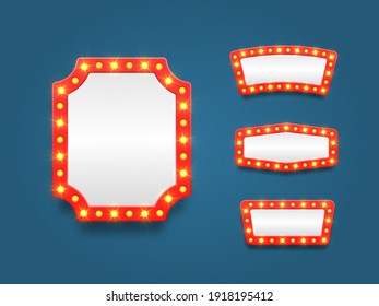 Retro Marquee Empty Frames And Arrow Movie, Casino And Theater Vanity Icons For Lamp Mirror Cinema Artist Makeup Room.