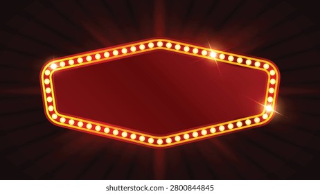 Retro Marquee Light Sign Frame with Glowing Bulbs Vintage Theater Banner Template Vector Illustration