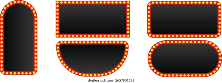 Retro Markstein Zeichen Vektor Set - Vintage Lichtrahmen Banner Vorlagen, bearbeitbare Neon Signboard Design