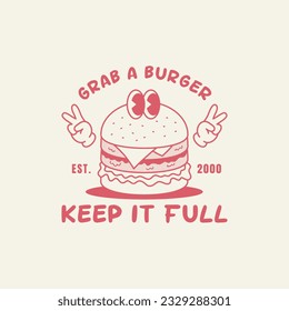 Retro mascot Burger suitable for poster, t shirt design.