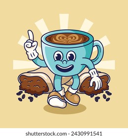 Retro Mascot Character Illustration of Coffee Cup Aha Moment