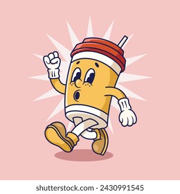 Retro Mascot Character Illustration of  Coffee Cup with a bit Shock Expression