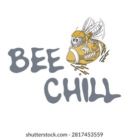Retro mascot illustration of yellow jacket bee wearing sports gear and cleats. Classic cartoon style hornet athlete on football with speed lines and lightning bolt design elements.