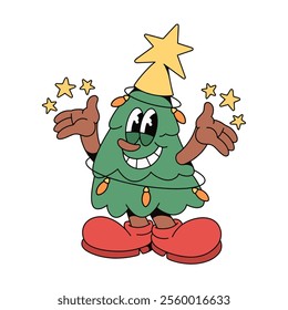 retro mascot rubberhose christmas tree illustration by tamaaa5
