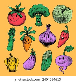Ilustraciones de textura de carácter vegetal de mascota retro