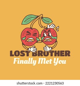 Retro Mascot Vintage Cherry Brother Character Illustration