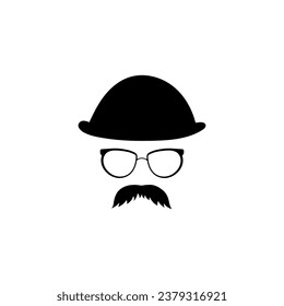 Retro mask in glasses hat with mustache template. Fashion gentleman character with vintage style for masquerade and designer vector avatar