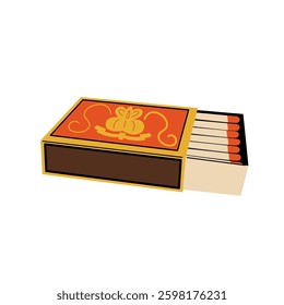 Retro matchbox with matches. Illustration on a white background.
