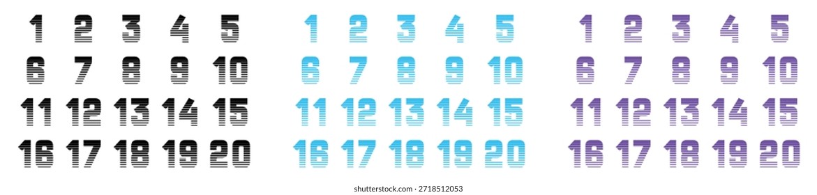 Retro Math Numbers Set (1 to 20) with Stripes Vector Illustration.