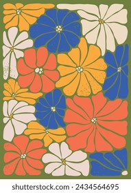 Retro matisse inspired floral wallpaper, backround, card, print, poster, banner, template with abstract floral elements. EPS 10a