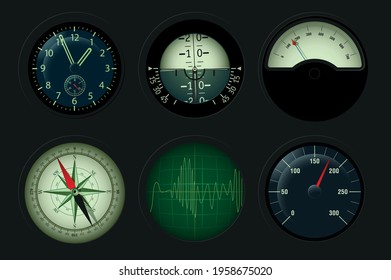Retro measuring devices and scales vector set.