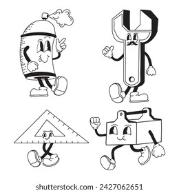 retro mechanic character design vector groovy