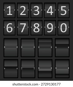 Retro mechanical flip number display vector featuring digits 0–9 on rotating panels. Perfect for countdowns, clocks, scoreboards, and vintage-inspired graphic design projects.