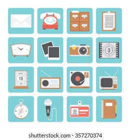 Retro Media Flat Vector Icon Set