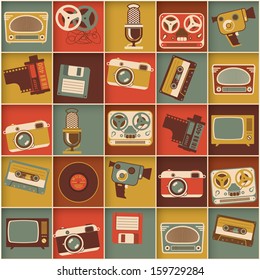 Retro media hipster style pattern. Vector background.