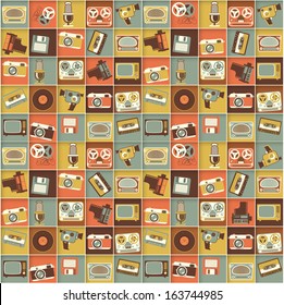 Retro media hipster style pattern. Vector seamless background.