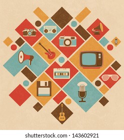 Retro Media Icons In Geometric Layout