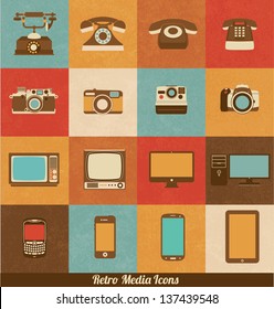 Retro Media Icons of Phones Cameras Televisions and Smart Devices