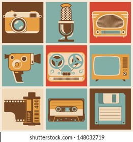 Retro media objects. Vector design elements set.