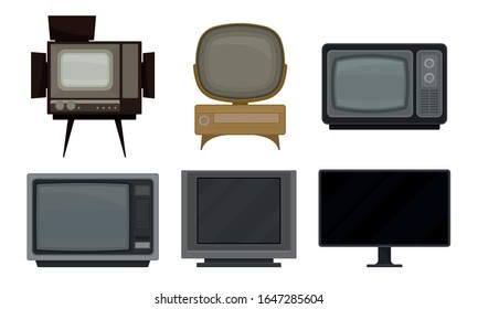 Retro Media Vector Set. Out of Date Broadcasting Technology