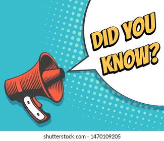 Retro Megaphone with Did You Know speech bubble in pop art Style. Banner for business marketing and advertising. Vector illustration.