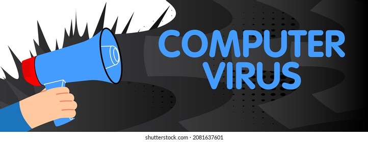 Retro megaphone with the word Computer virus. Attention concept announcement.