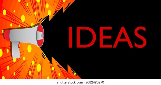 Retro megaphone with the word Ideas. Attention concept announcement. Idea, success, growth, creativity concept.