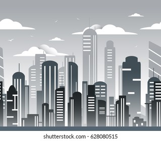 Retro megapolice. Flat linear seamless pattern. Vector
