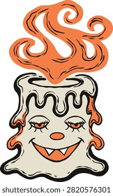 Retro melting candle character vector illustration with smoke