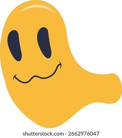 Retro Melting Smiling Face. Vector Character in Cartoon 90s Style.