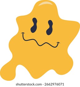 Cara sonriente derritiéndose retro. Personaje de Vector en estilo de dibujos animados de los años 90.