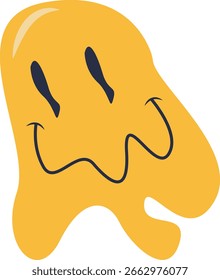 Retro Melting Smiling Face. Vector Character in Cartoon 90s Style.
